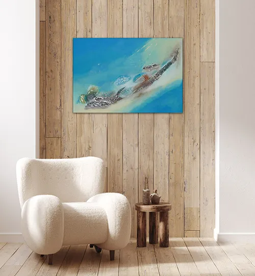 abstraktes maritimes Wandbild mit Strukturen und Ausschnitte aus Seekarten 70x50cm