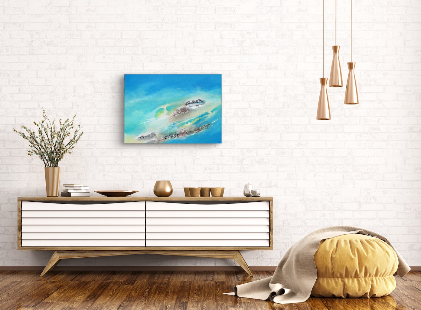 Original abstraktes Gemälde mit Acryl inspiriert vom Meer