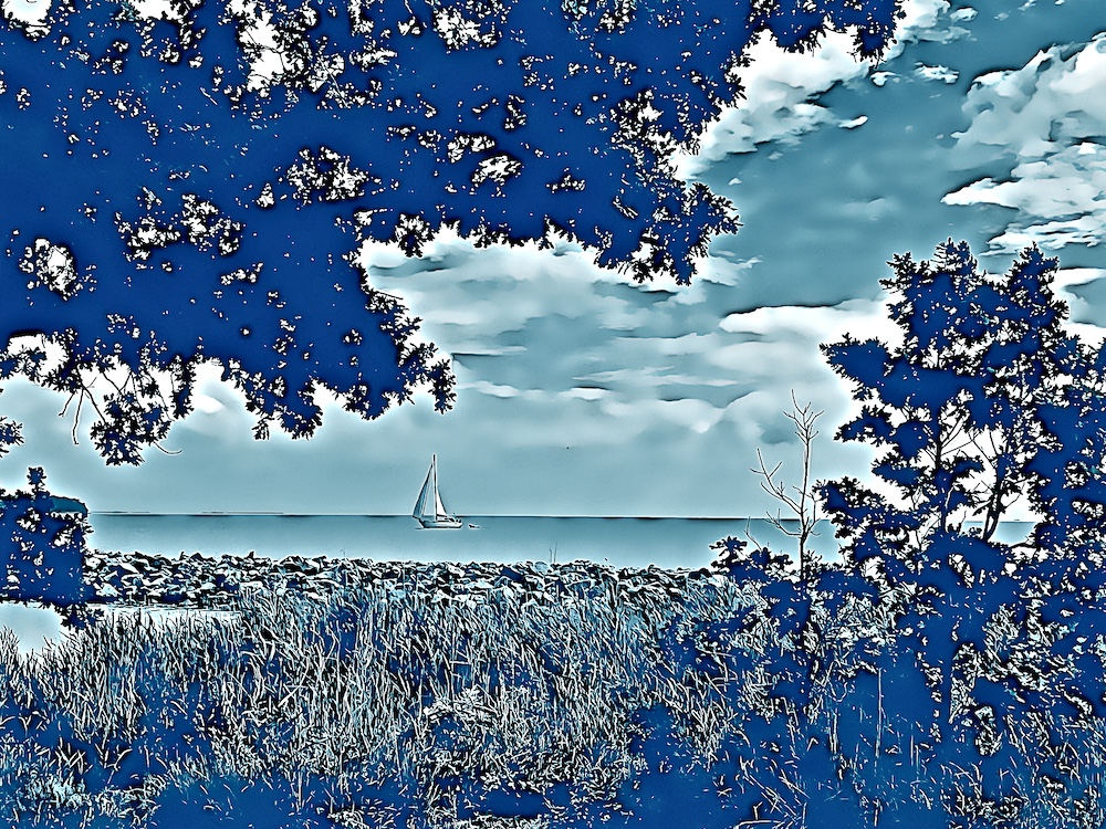 Digitales Wandbild mit maritimer Inspiration Segelboot