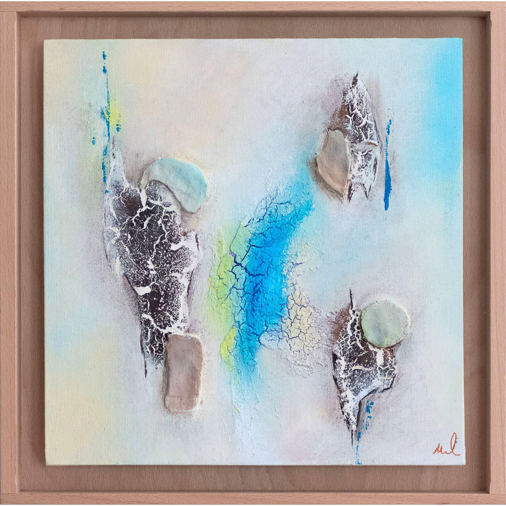 Found at the Beach 2 - abstraktes Wandbild auf Malplatte 25x25cm gerahmt Holz
