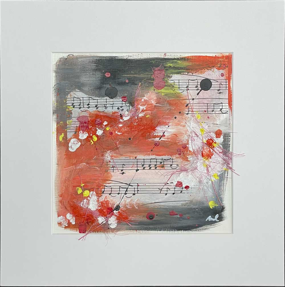 Spring 030 – Abstract Wall Art on Paper 20x20cm, Including Passe-partout 30x30cm