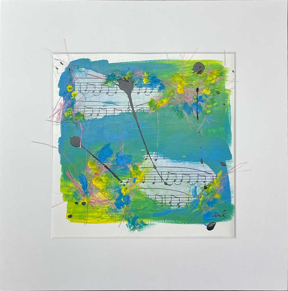 Spring 036 – Abstract Wall Art on Paper 20x20cm, Including Passe-partout 30x30cm
