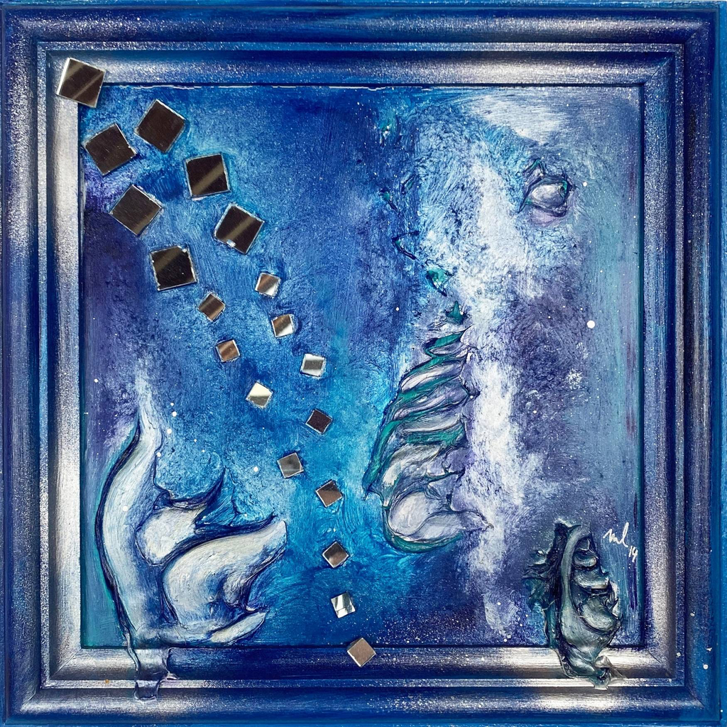 Phantasia - abstraktes Wandbild auf Holzplatte gerahmt 36x36cm