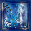 Phantasia - abstraktes Wandbild auf Holzplatte gerahmt 36x36cm