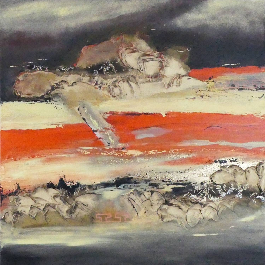 🔴 "Golden Summer" – Abstraktes Wandbild auf Leinwand 60x60cm