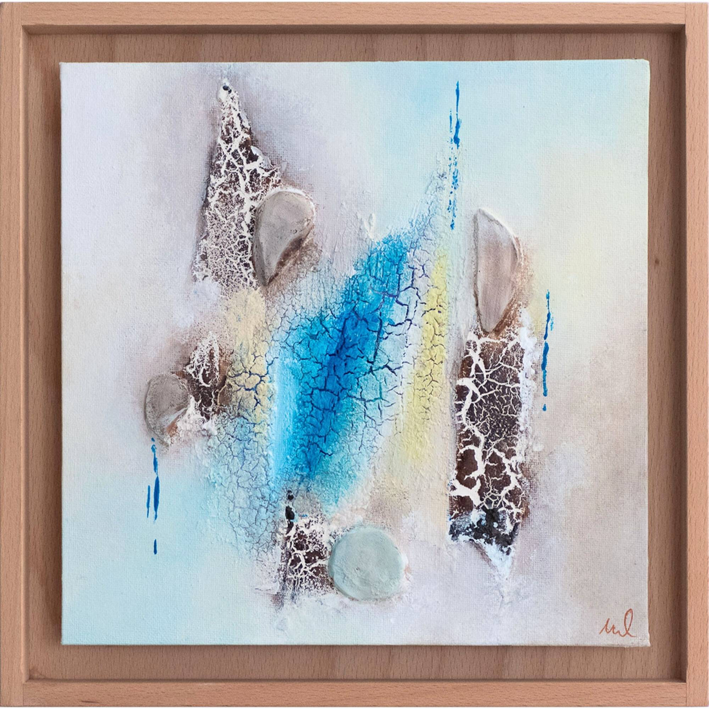 Found at the Beach 3 - Abstract Wall Art on Painting Board 20x20cm, Framed in Wood