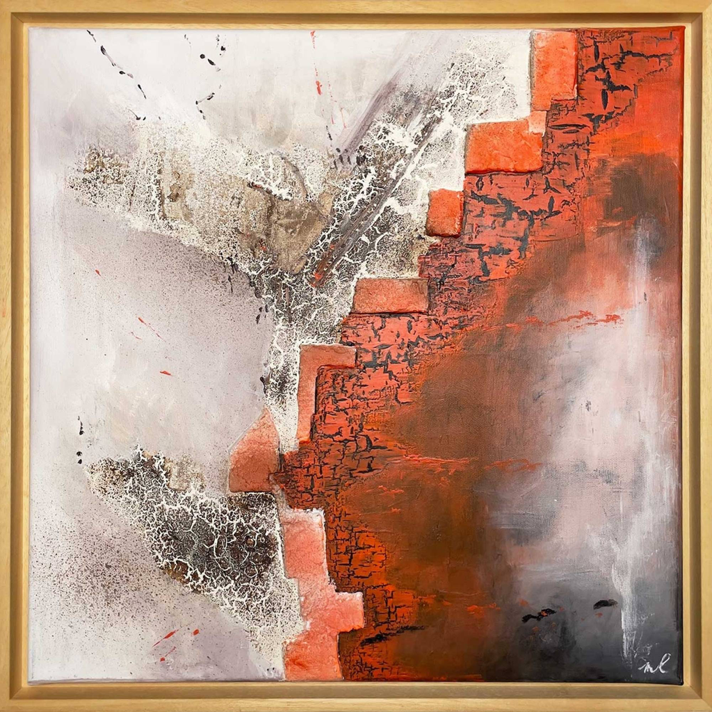 Übergang - abstraktes Wandbild auf Leinwand 50x50cm + Schattenfugenrahmen Holz