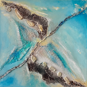 Flying I - abstraktes maritimes Acrylbild auf Leinwand 50x50cm | Türkis Blau