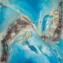 Flying II - Abstraktes Küsten-Acrylbild auf Leinwand 50x50cm | Blau Erdtöne
