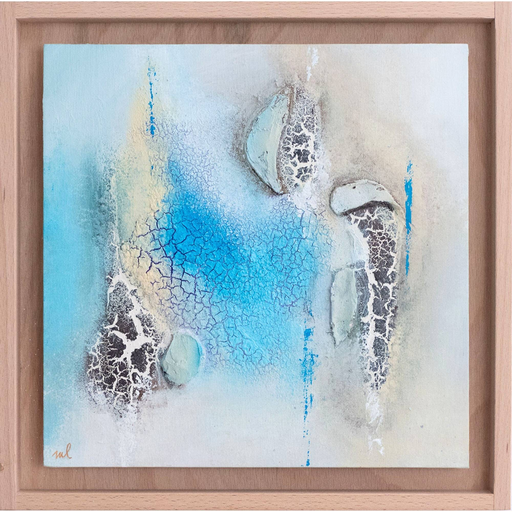 Found at the Beach 1 - abstraktes Wandbild auf Malplatte 20x20cm gerahmt Holz
