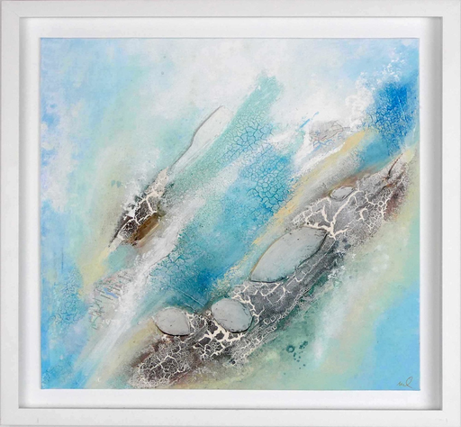 Part Of The Ocean 3 - abstraktes maritimes Wandbild 40x40cm gerahmt weiß