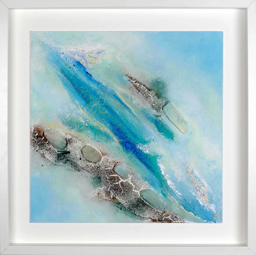 Part Of The Ocean 4 - abstraktes maritimes Wandbild 40x40cm gerahmt weiß