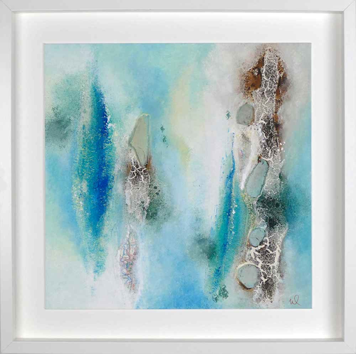 Part Of The Ocean 5 - abstraktes maritimes Wandbild 40x40cm gerahmt weiß