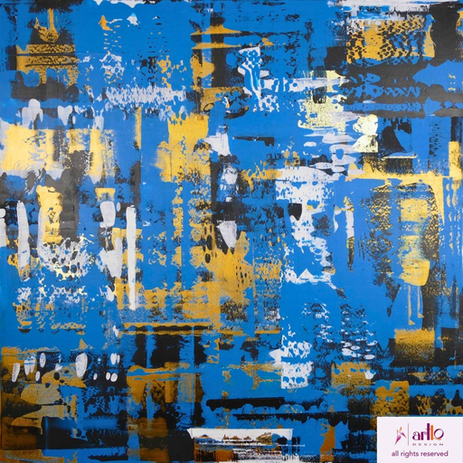 Pixels in Blue - abstraktes Wandbild auf Leinwand 80x80cm 