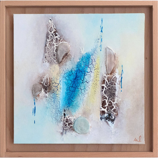Found at the Beach 3 - abstraktes Wandbild auf Malplatte 20x20cm gerahmt Holz